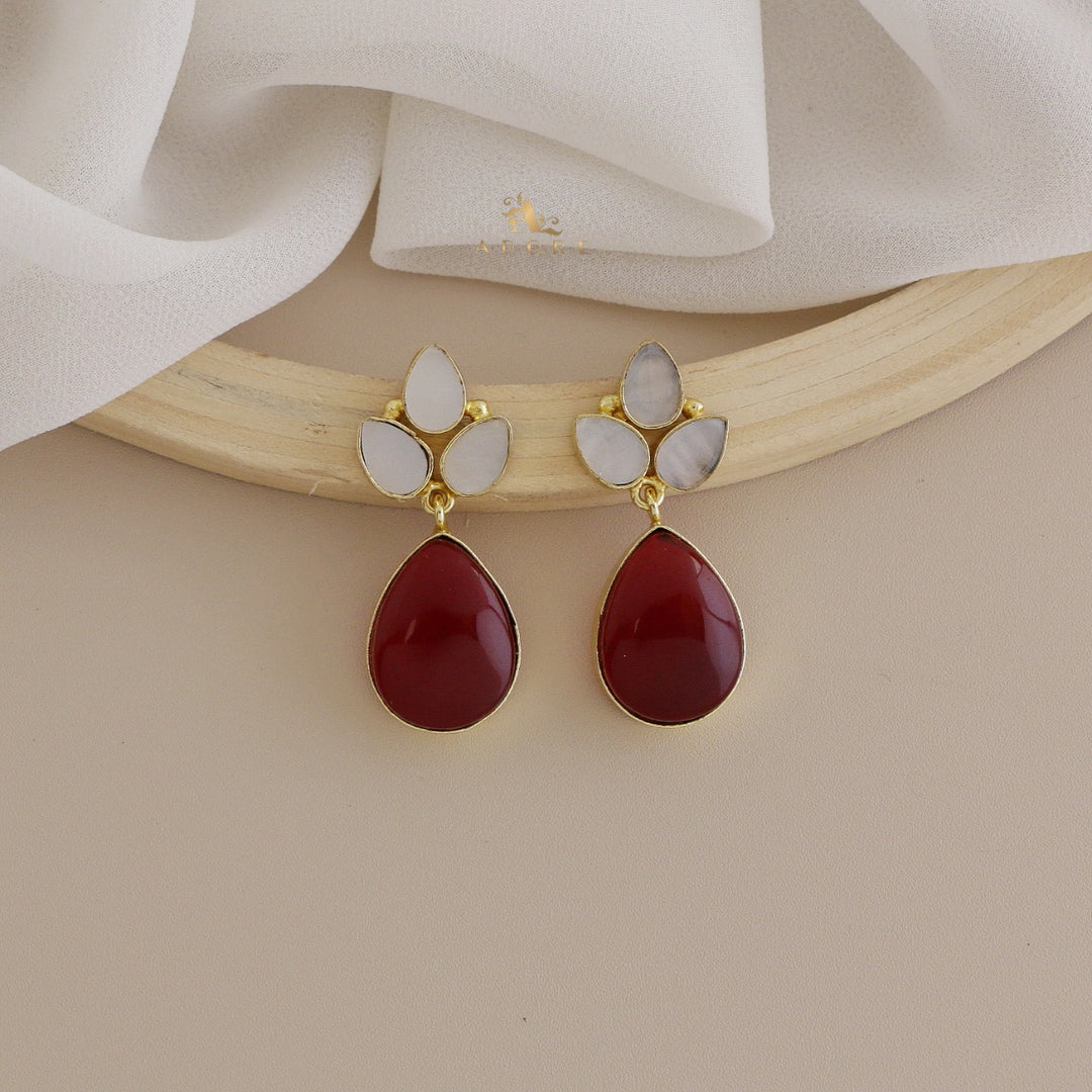 Tri Leafy MOP Glossy Drop Earring