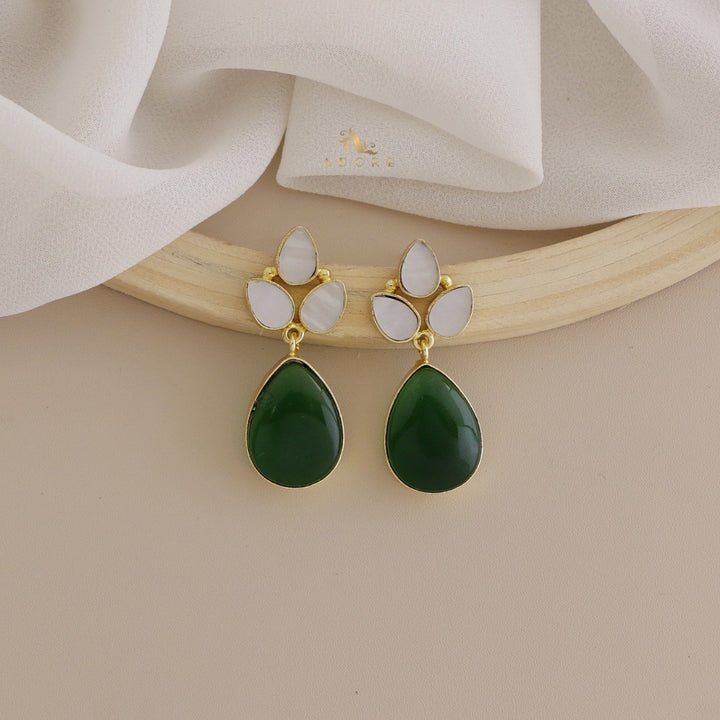 Tri Leafy MOP Glossy Drop Earring