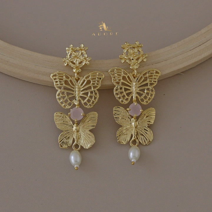 Amolah Butterfly Pearl Drop Earring