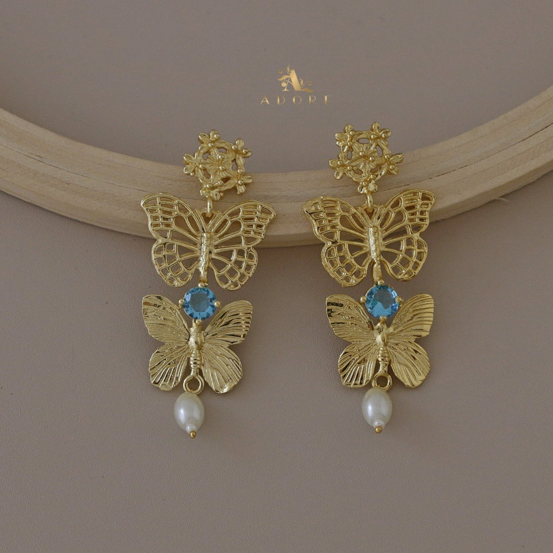 Amolah Butterfly Pearl Drop Earring