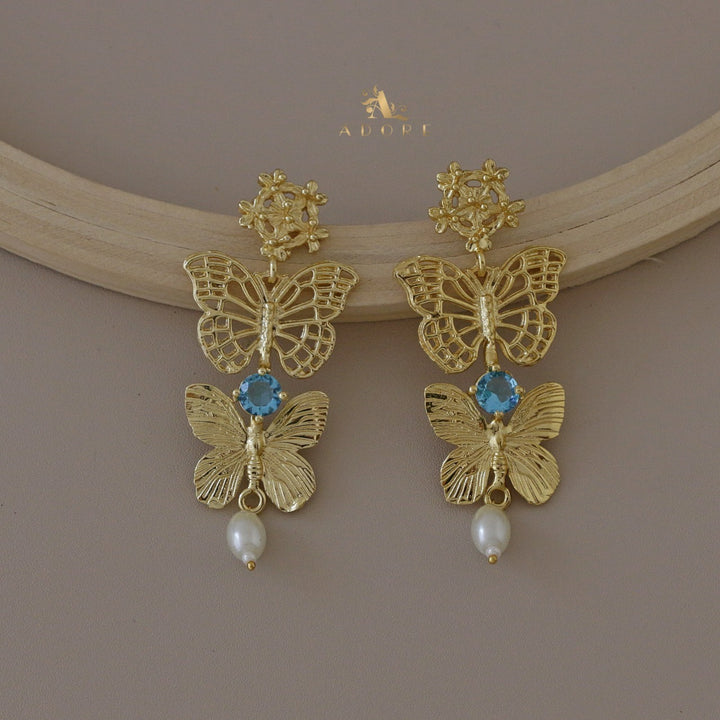 Amolah Butterfly Pearl Drop Earring