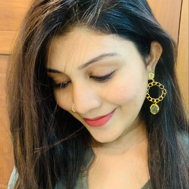 Round Chain Raw Stone Earring