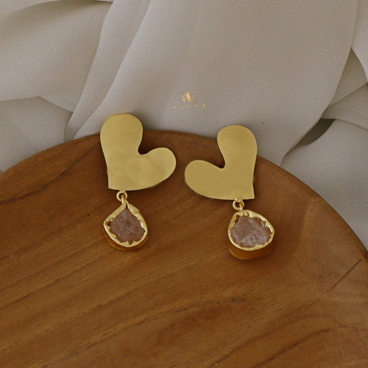 Jugvi Golden Heart Raw Stone Earring