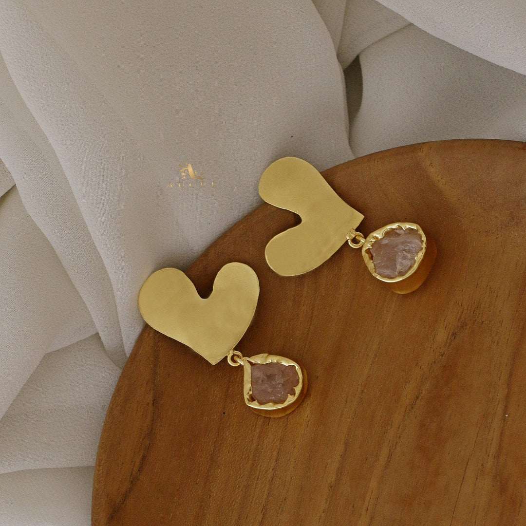Jugvi Golden Heart Raw Stone Earring