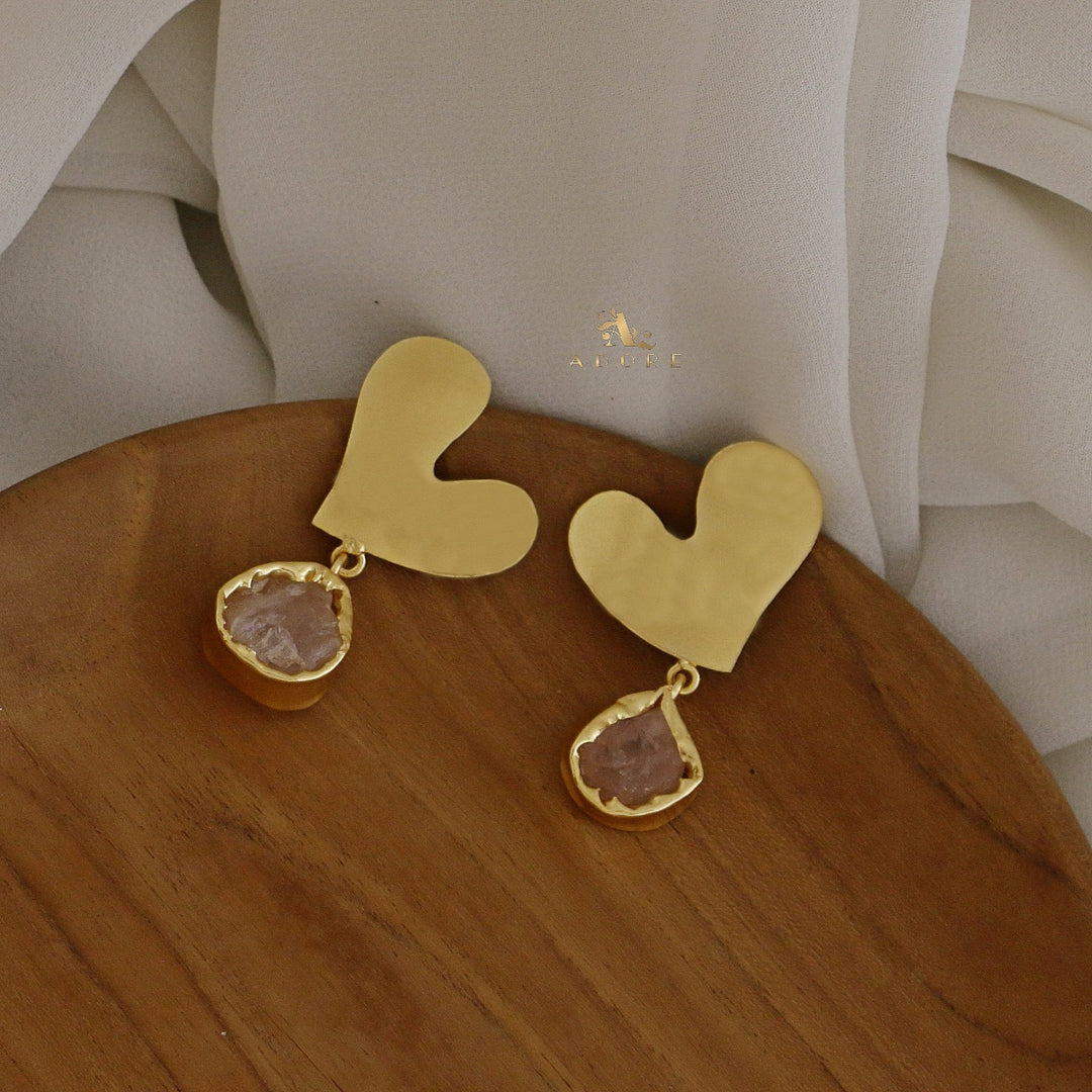 Jugvi Golden Heart Raw Stone Earring