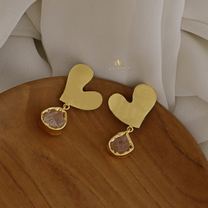 Jugvi Golden Heart Raw Stone Earring