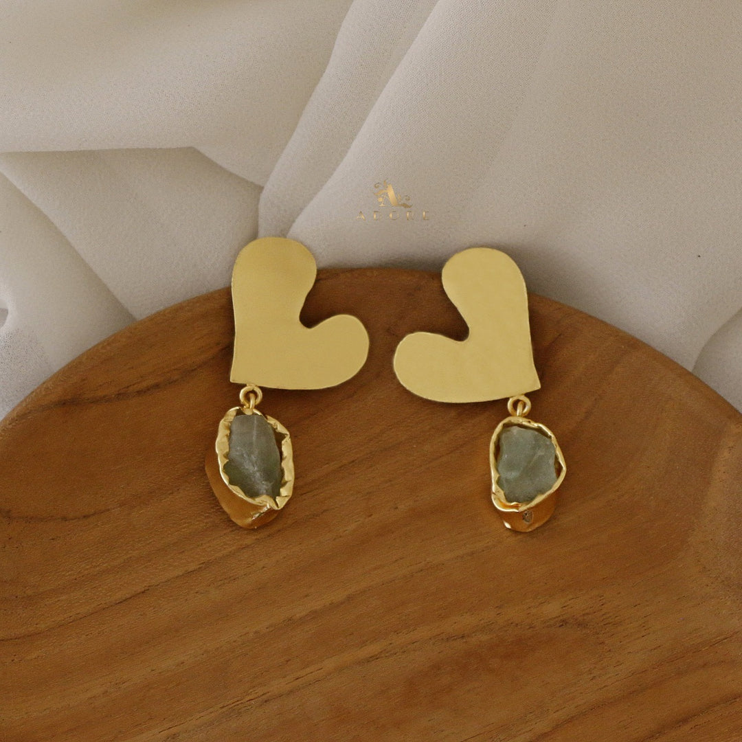 Jugvi Golden Heart Raw Stone Earring