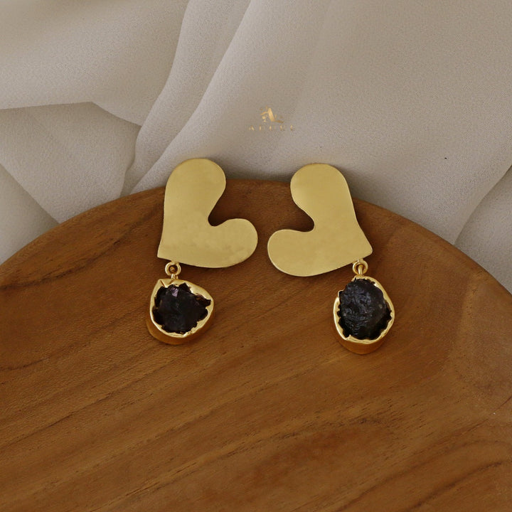 Jugvi Golden Heart Raw Stone Earring