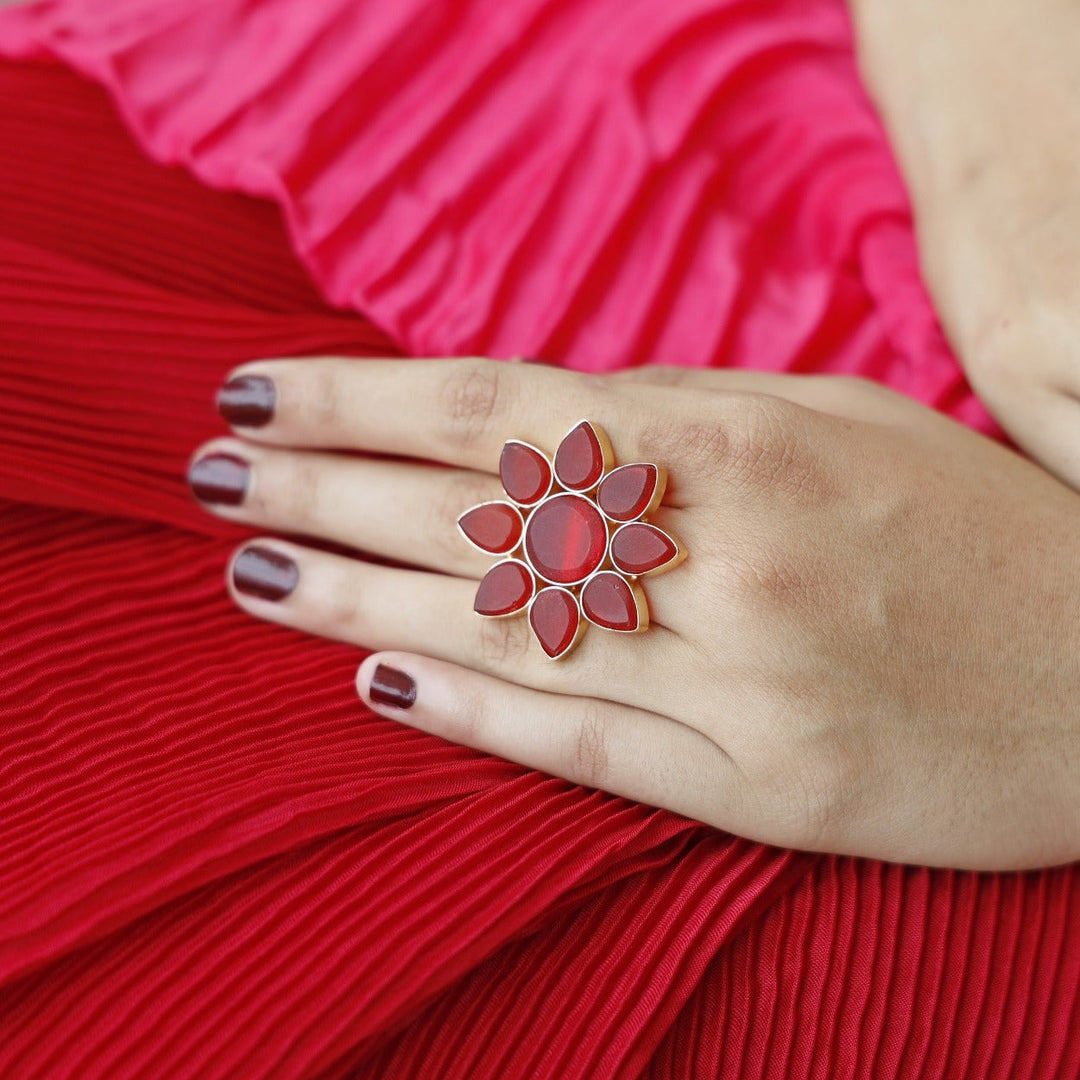 8 Petal Raw Stone Ring (Colour Option)