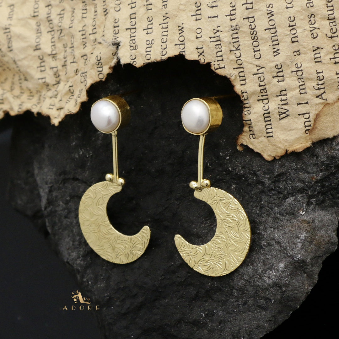Golden Quarter Moon Pearl Earring