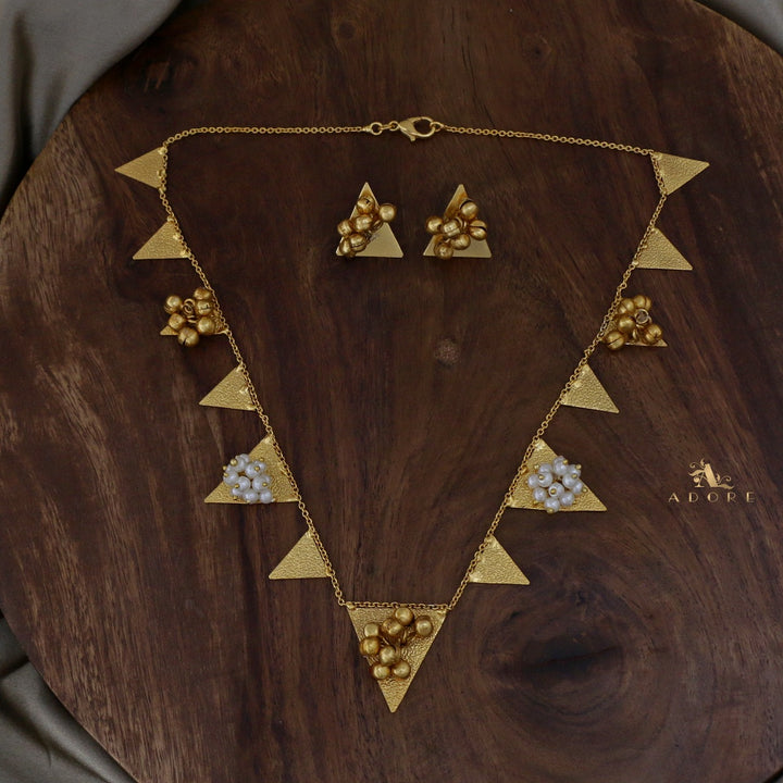 Golden Ghungroo Triangle Short Neckpiece With Earring