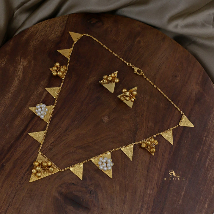Golden Ghungroo Triangle Short Neckpiece With Earring
