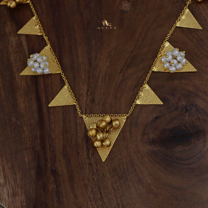 Golden Ghungroo Triangle Short Neckpiece With Earring