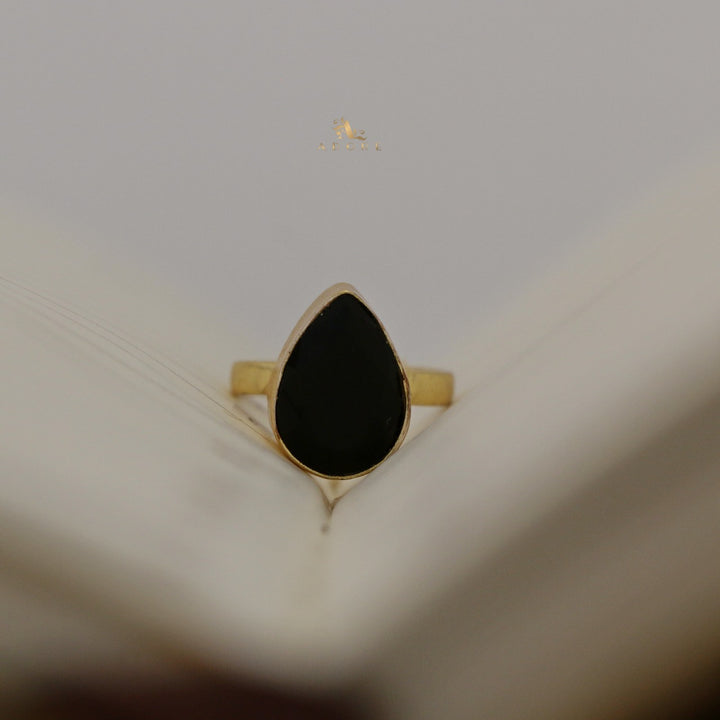 Golden Rainey Pear Glossy Drop Ring
