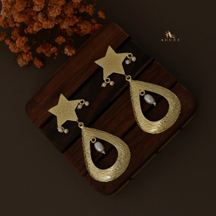 Golden Edita Star + Drop Pearl  Earring