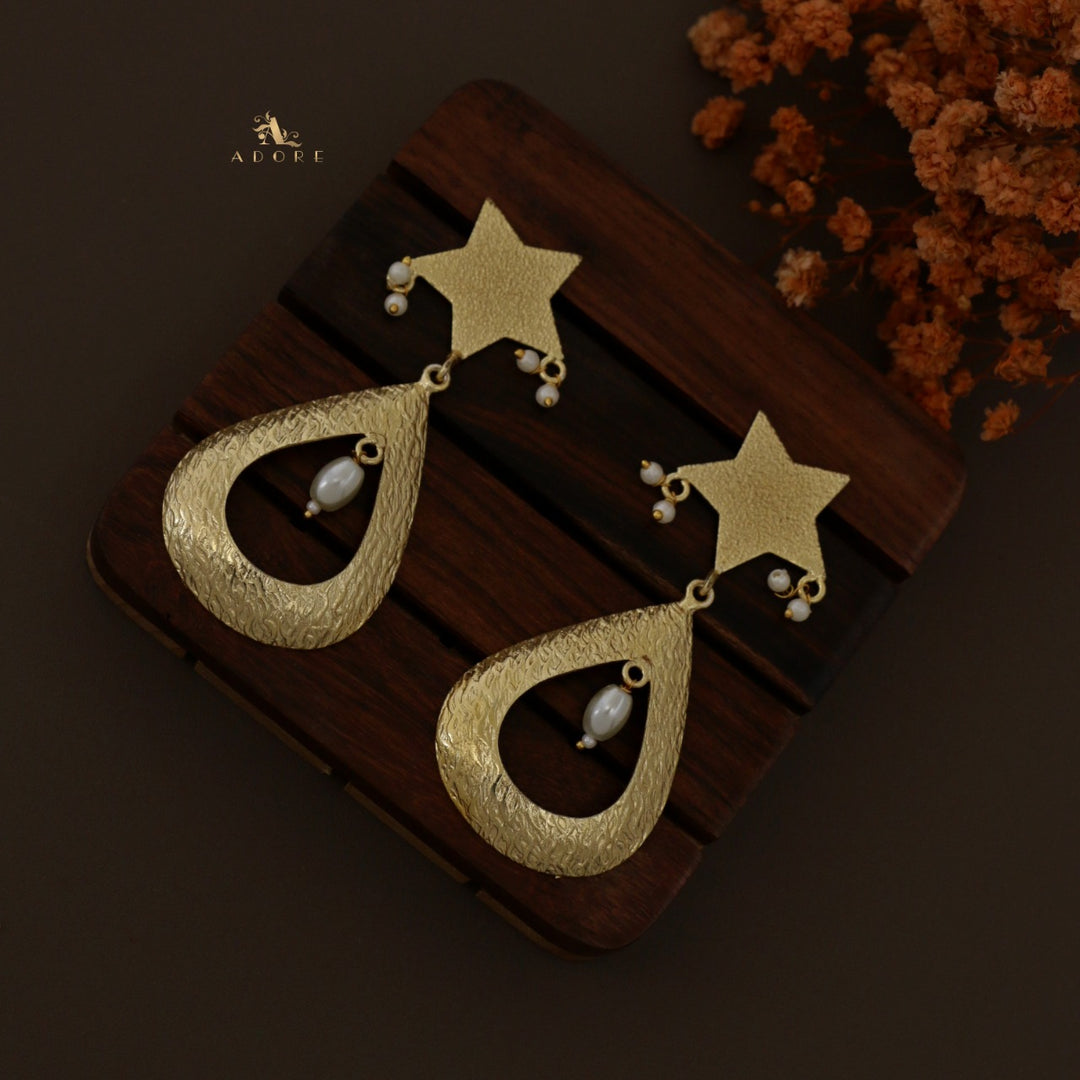 Golden Edita Star + Drop Pearl  Earring