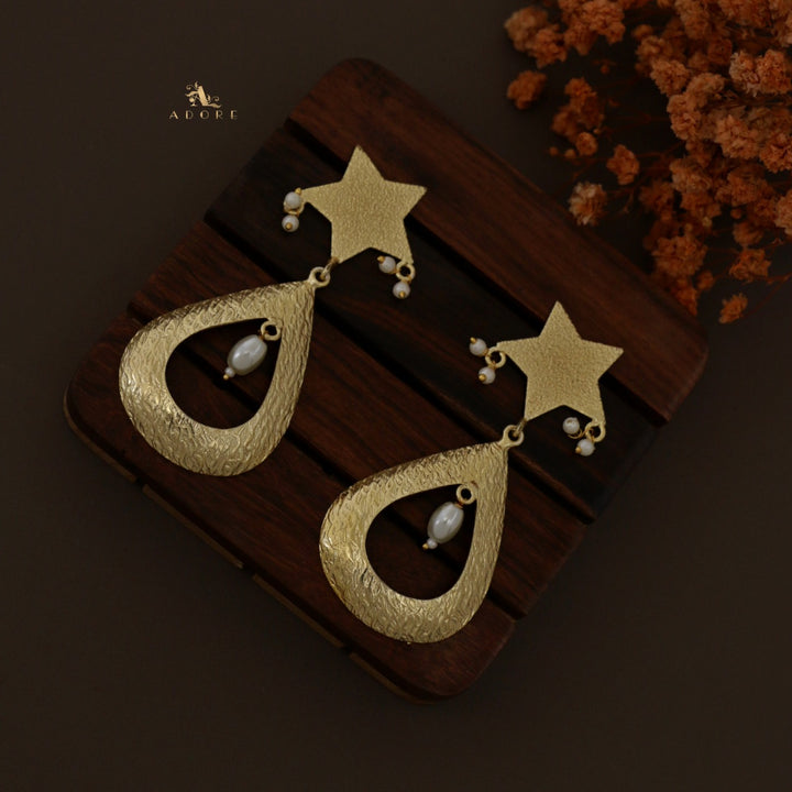 Golden Edita Star + Drop Pearl  Earring