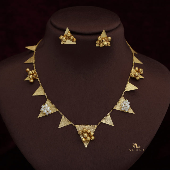 Golden Ghungroo Triangle Short Neckpiece With Earring