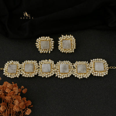 Full Pearl Square Choker With Earring