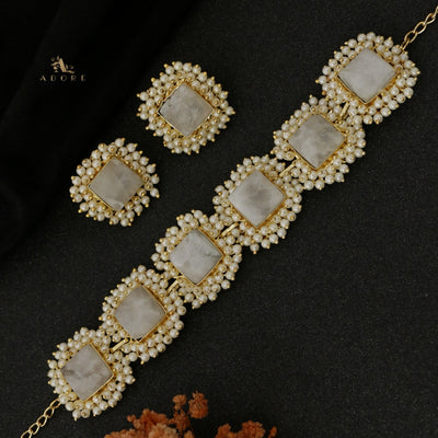 Full Pearl Square Choker With Earring