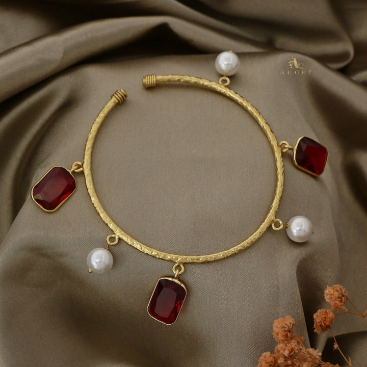 Textured Rabwa Rectangle Glossy Pearl Bangle