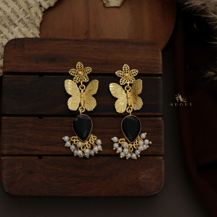 Golden Flower Butterfly Glossy Cluster Pearl Earring