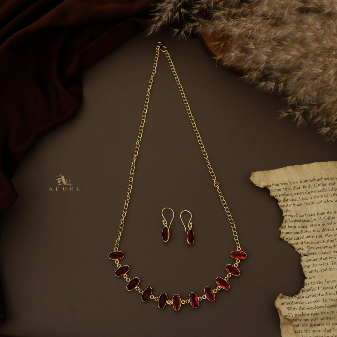Tanaruz Golden Glossy Oval Neckpiece With Drop