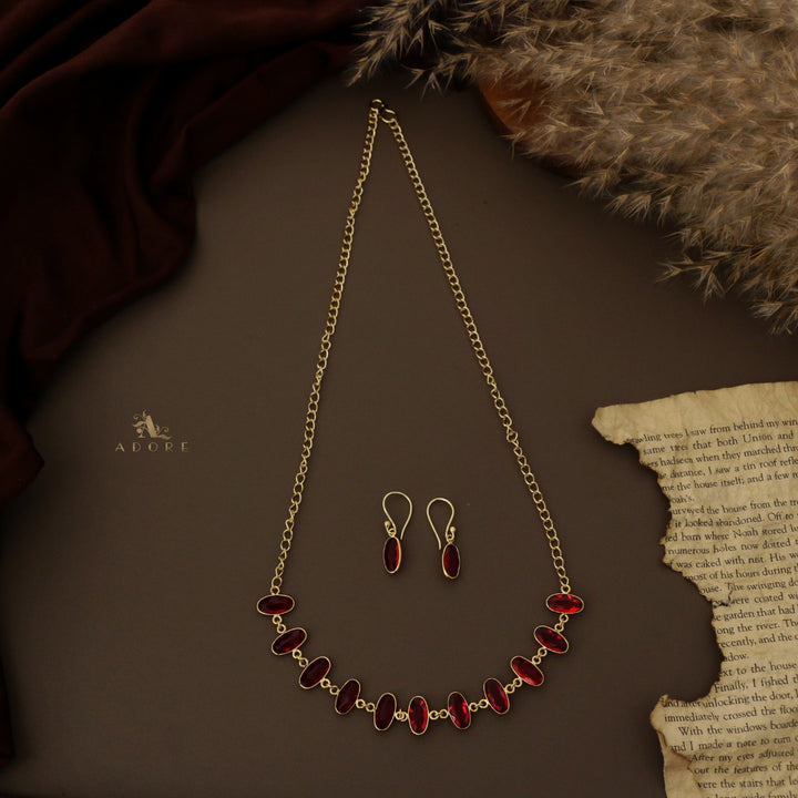 Tanaruz Golden Glossy Oval Neckpiece With Drop