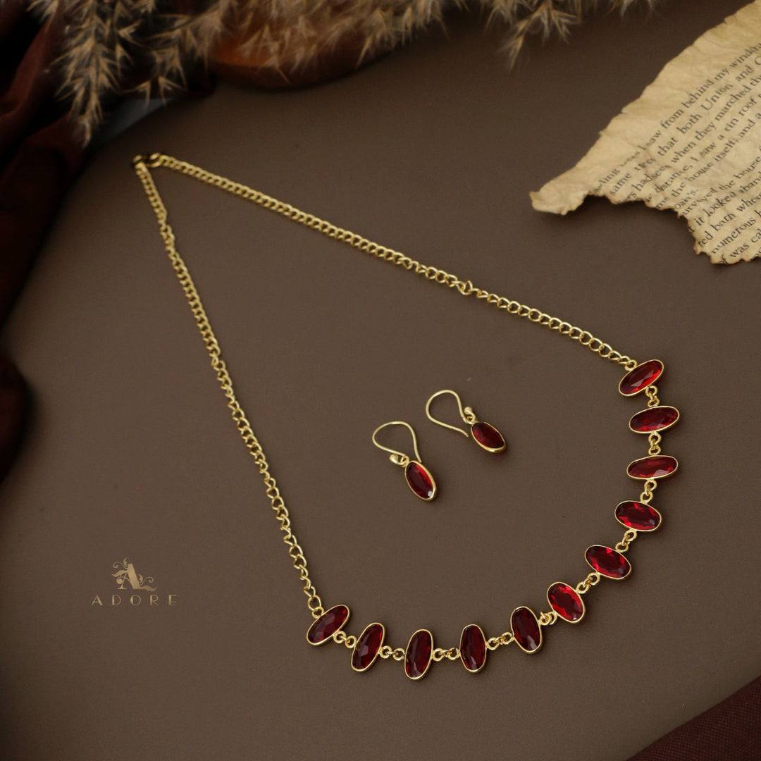 Tanaruz Golden Glossy Oval Neckpiece With Drop