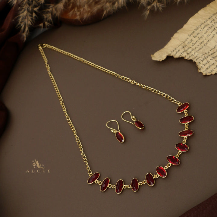 Tanaruz Golden Glossy Oval Neckpiece With Drop