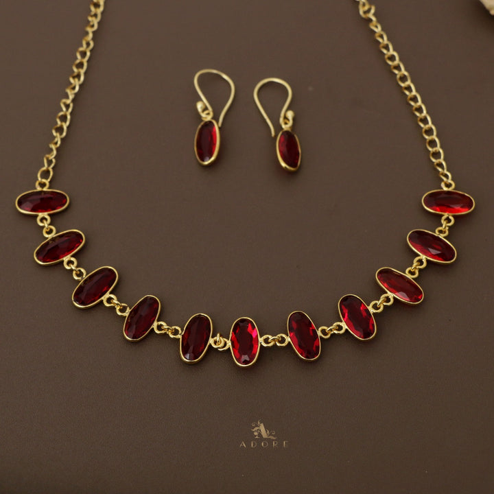 Tanaruz Golden Glossy Oval Neckpiece With Drop