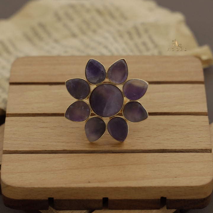 8 Petal Raw Stone Ring (Colour Option)