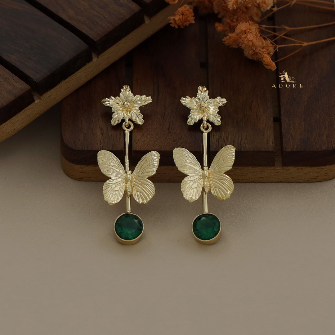 Golden Floral Butterfly Glossy Earring