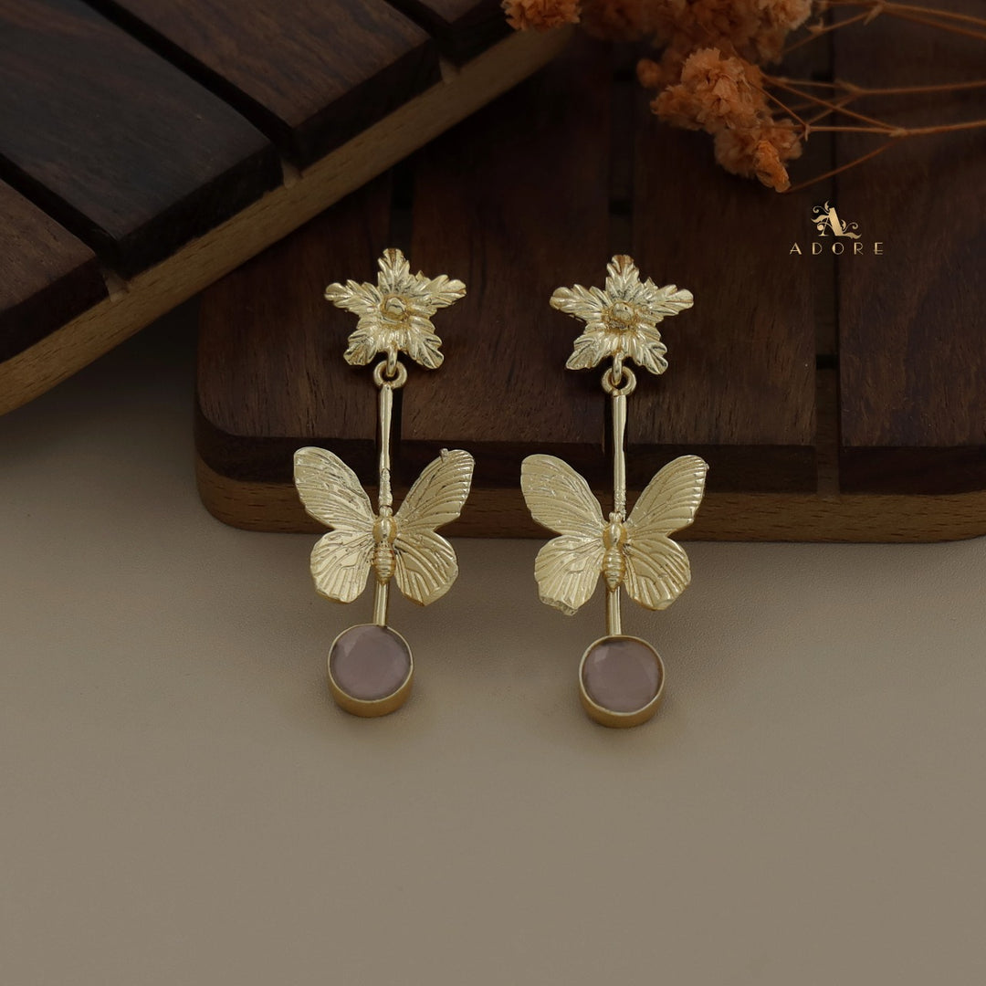 Golden Floral Butterfly Glossy Earring