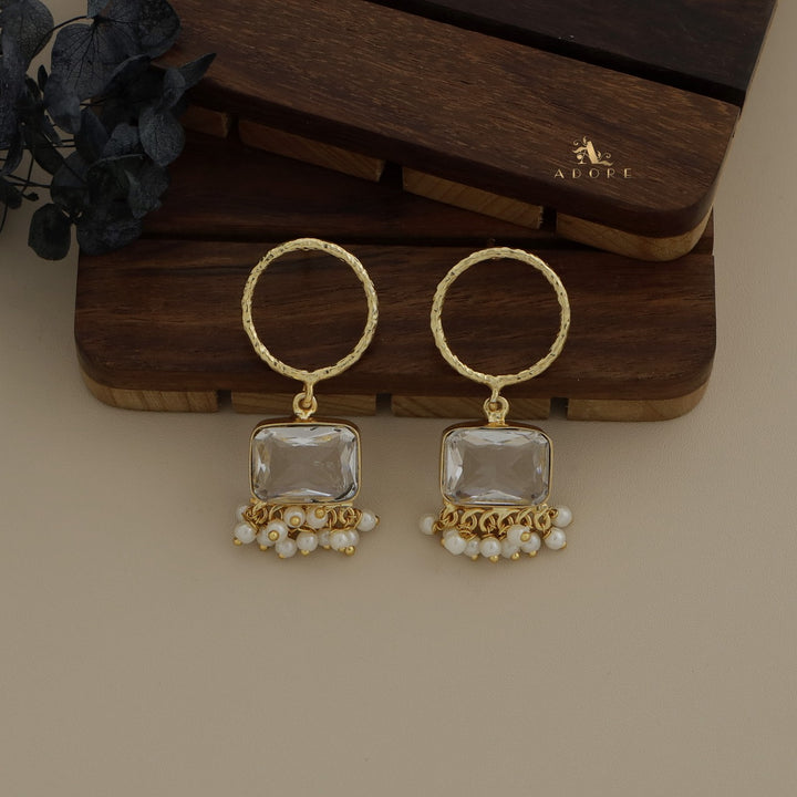 Textured Texa Hoop Glossy Pearl Earring