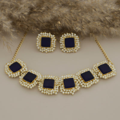 Full Pearl Square Choker With Earring