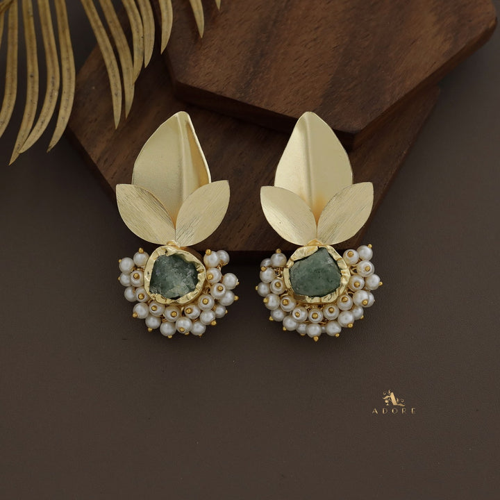 Raw Stone Bellonia 3 Fold Leafy Cluster Pearl Earring