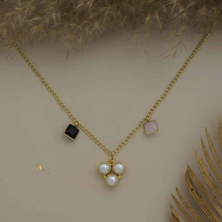 Orvay Tri Pearl Glossy Square Neckpiece