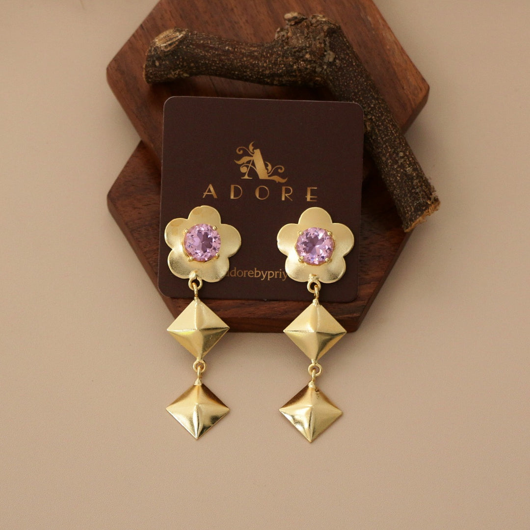 Waney Dual Diamond Flower Glossy Earring