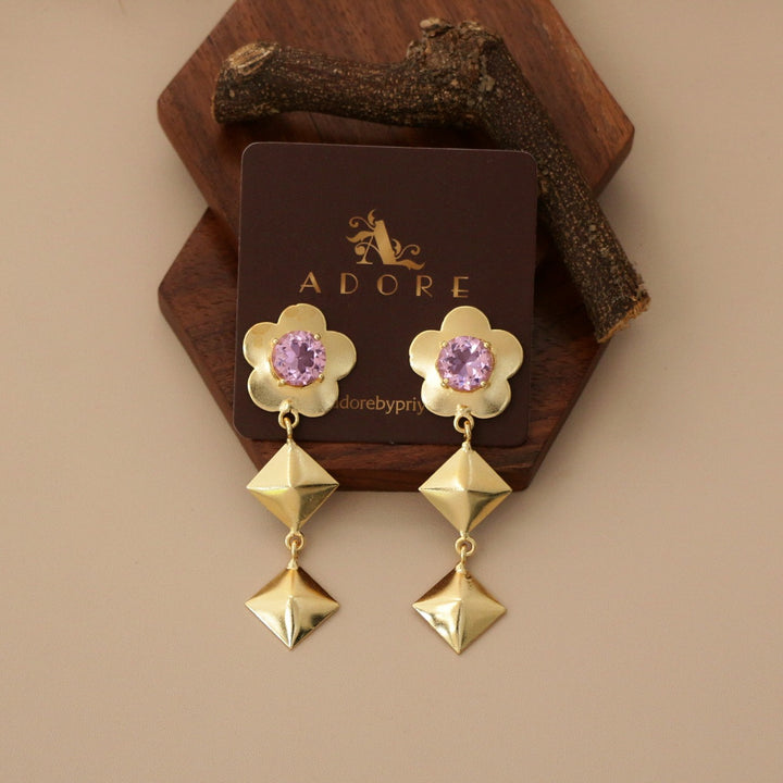 Waney Dual Diamond Flower Glossy Earring