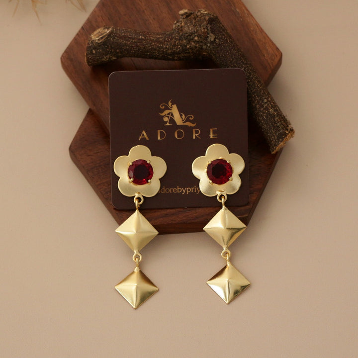 Waney Dual Diamond Flower Glossy Earring