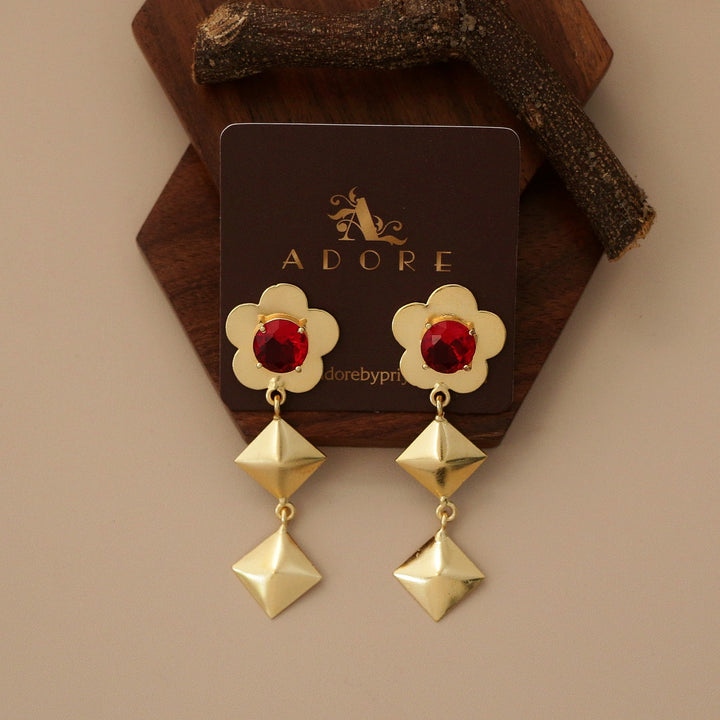 Waney Dual Diamond Flower Glossy Earring