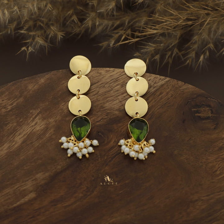 Tri Round Glossy Drop Pearl Earring