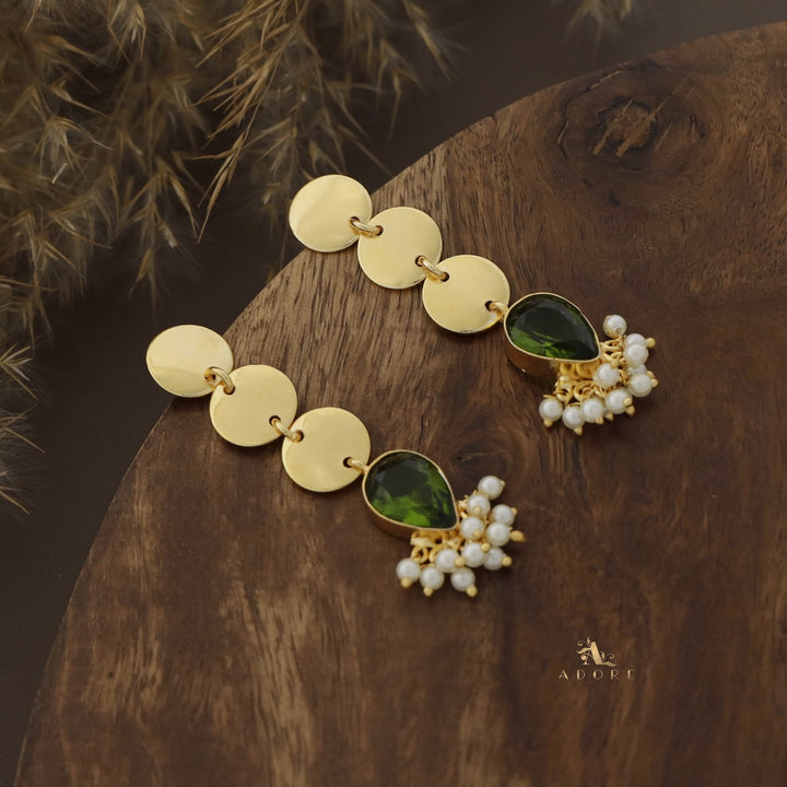 Tri Round Glossy Drop Pearl Earring