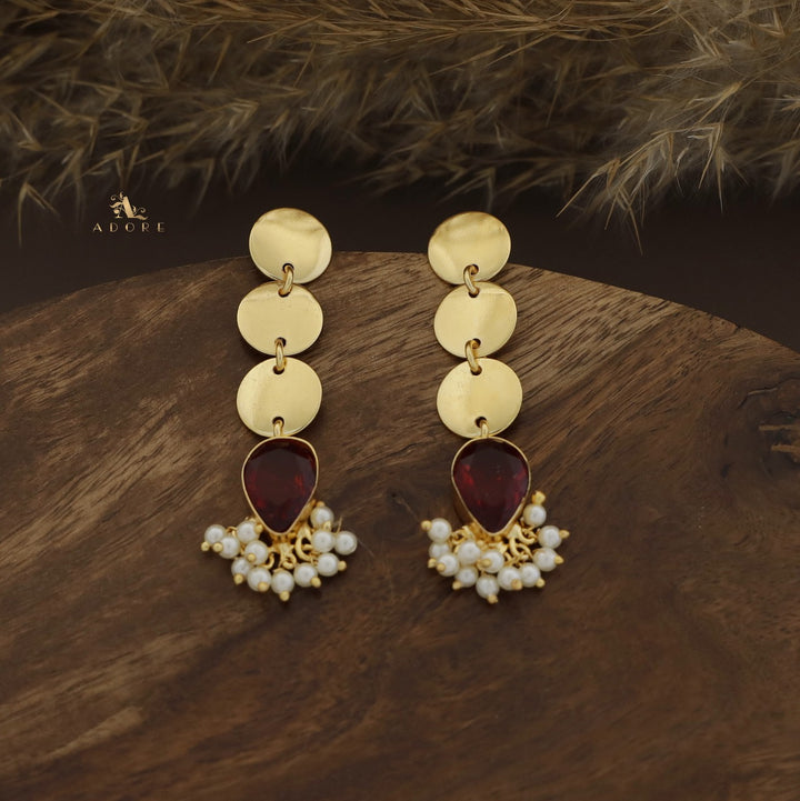 Tri Round Glossy Drop Pearl Earring