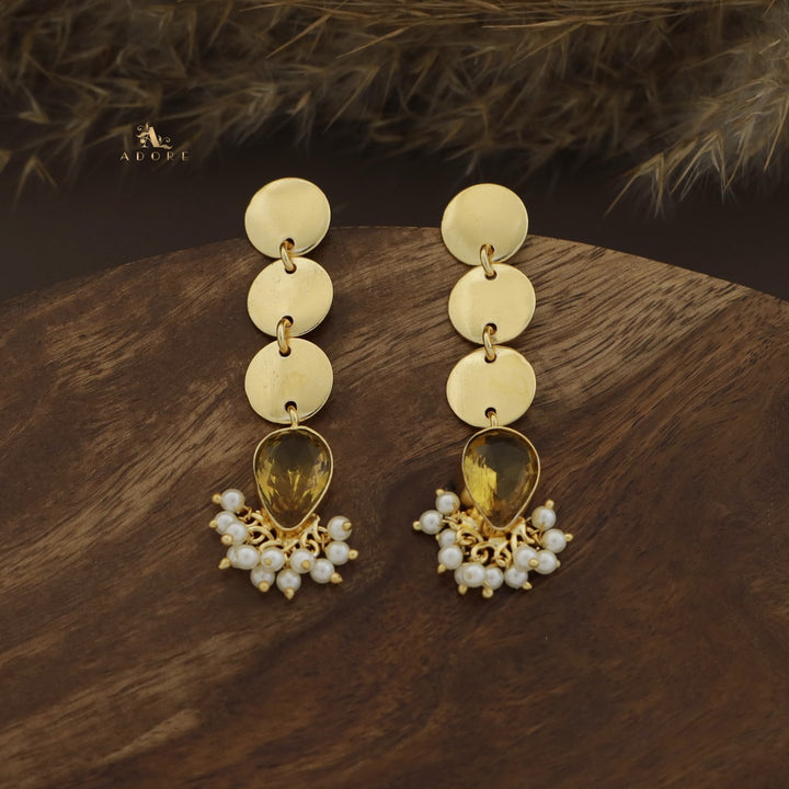 Tri Round Glossy Drop Pearl Earring