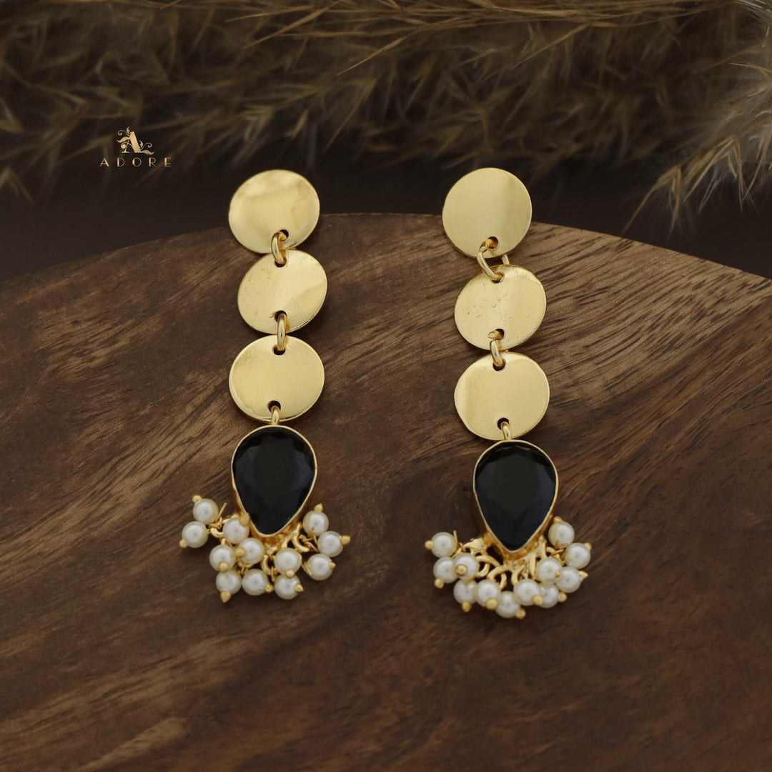 Tri Round Glossy Drop Pearl Earring