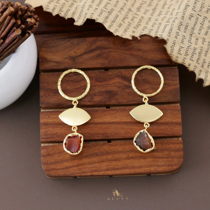 Elza Circle And Ellipse Raw Stone Earring