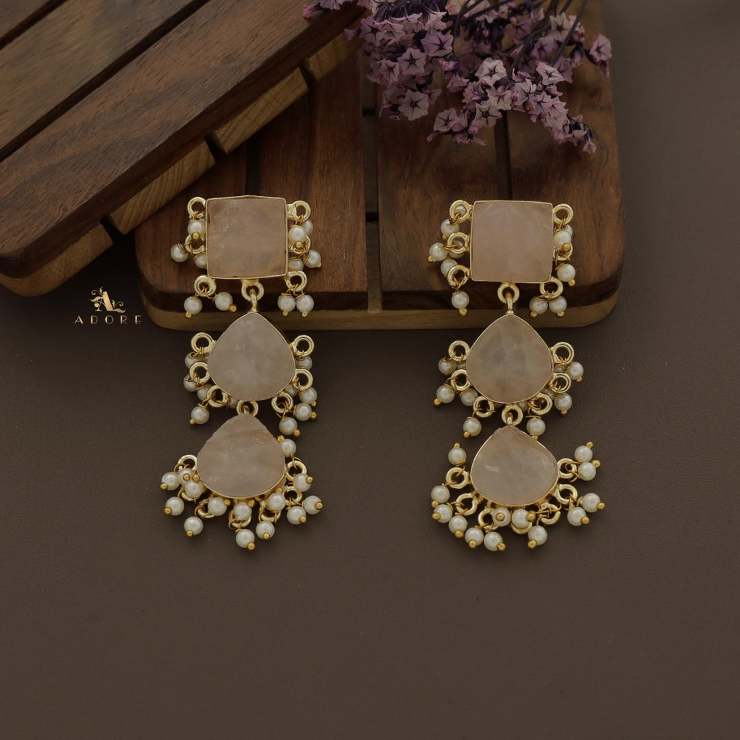 Hrishika 3 Step Raw Stone Pearl Earring