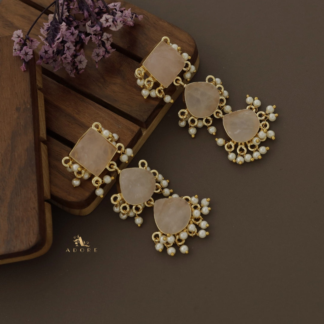 Hrishika 3 Step Raw Stone Pearl Earring